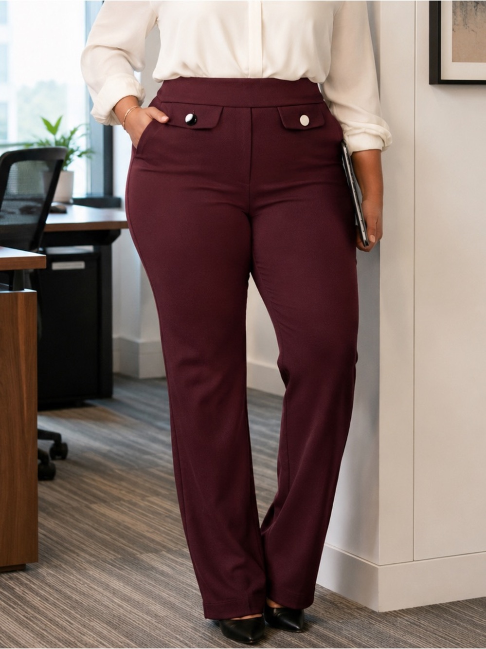 BOSS Tubeka Slim Fit Trousers Maroon Twill Fantasy Interview Size 16 NWOT